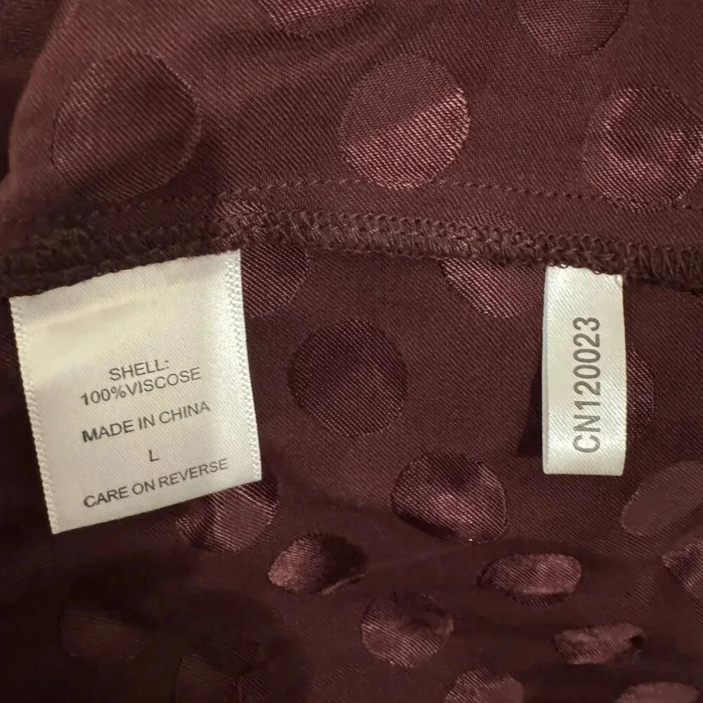Happy X Nature Kate Hudson Deep Maroon Polka Dot Puff Sleeve Wrap Blouse - Picture 6 of 7